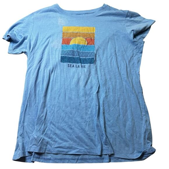 Life Is Good Green Happy Hour & Blue Sea La Vie Short Sleeve Tees Size large - Picture 3 of 14